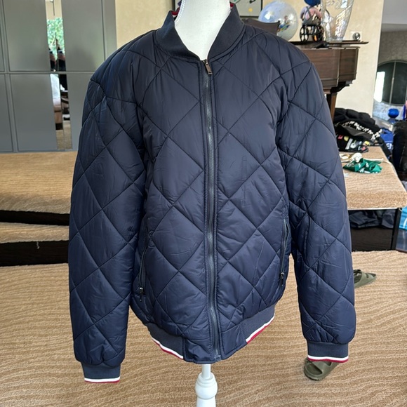 Men’s L large new without tags Polo Mano puffer bomber jacket navy blue - Picture 1 of 4
